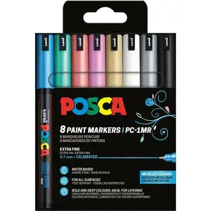 Набор маркеров POSCA PC-1MR, 8 шт. металлические цвета с черным и белым