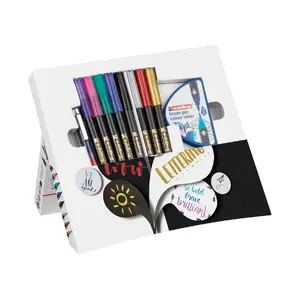 Filca pildspalvu komplekts Edding Happy Lettering Set — otu gala uzgalis, 11 gab., metālisku krāsu: zelts, zils, zaļš, sarkans, violets, sudrabs