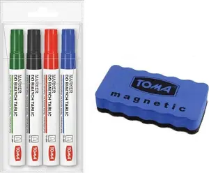 Whiteboard Markers Toma set of 4 markers with eraser, alcohol-based ink, assorted colors