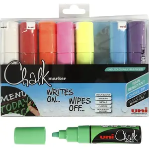 Marker pens uni-ball Uni-ball kridtmarker, angled tip, set of 8 colors