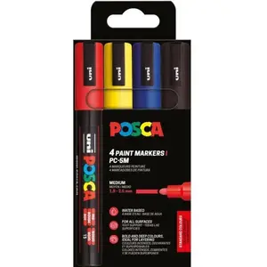 Набор маркеров POSCA PC-5M — 4 шт. базовые цвета, средний пулевидный наконечник