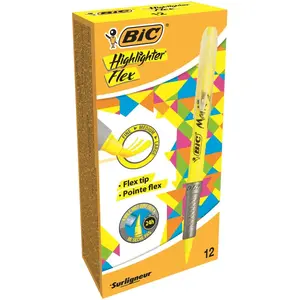 Marķieris BIC Highlighter Flex ar otu galiņu, dzeltens, 12 gab., kastē