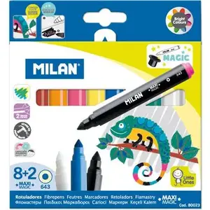 Marķieru komplekts Milan Flamastry 8+2 Maxi — 8 krāsu marķieri + 2 pasvītrotāji, modelis 80023