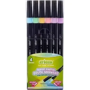 Cricco divpusēju otiņas marķieri pasteļtoņos 6 krāsas ar PVC futlāri