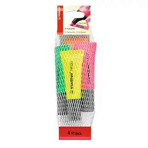 Marker set Stabilo Neon 4 pcs — chisel tip, colours: green, orange, pink, yellow