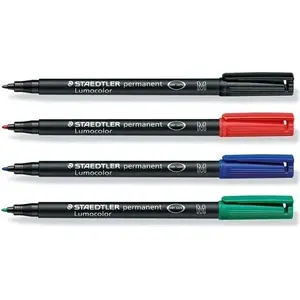 Marķieri Staedtler Lumocolor M 0,8 mm, 4 gab. — uzpildāmi marķieri papīram un neporainām virsmām
