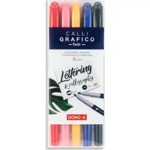 Dong-A divpusējas otu kalligrāfijas marķieri, komplekts 5 krāsas, modelis 375793