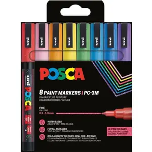 Набор маркеров POSCA PC-3M — 8 металлизированных/блестящих цветов, тонкий пулевидный наконечник