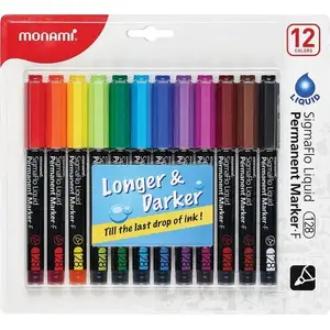 Pastāvīgo marķieru komplekts MonAmi Sigmaflo F 128 — 12 krāsas, smalks gals