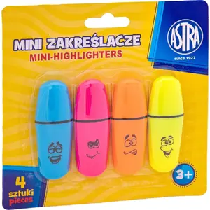 Astra Mini marķieru komplekts 4 gab. blisterī — kompakti fluorescējoši toņi