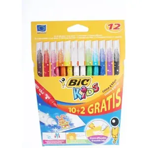 Marķieri BIC Flamastry KIDS Colour & Erase 10+2 krāsas — bērnu mazgājami marķieri