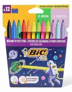 Flomasteri BIC Kids Special Edition 12 krāsas — mazgājami, dažādu krāsu komplekts