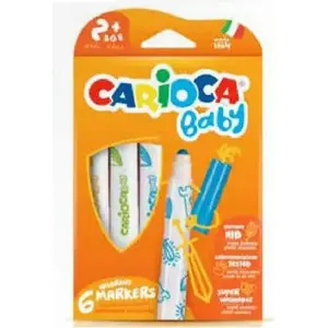 Маркерi Carioca Flamastry Maxi Baby 6 krāsas — mazgājami flomāsteri bērniem