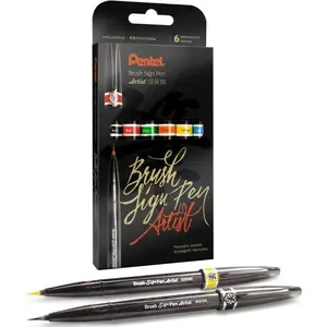 Marķieris PENTEL Brush Sign Pen SESF30C-ST6ABDFGS-PL — ota tipa uzgalis, melna tinte