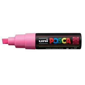Marķieris Uni POSCA PC-8K Fluorescent Pink — viens gabals, šķautņots galu marķieris ar ūdens bāzes krāsu, Japāna