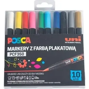 Plakātu marķieri uni Mitsubishi Pencil PCF-350, 10 krāsas, ūdens bāzes pigmenta tinti, apaļais gals