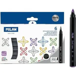 Otu galiņa marķieri Milan (modelis 473289) — komplekts 6 krāsas, elastīgi otu galiņi zīmēšanai un burtu veidošanai