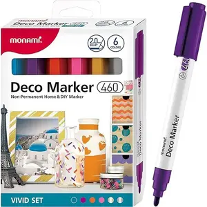 Akrila dekoratīvie marķieri MonAmi Deco Marker B 460 — 6 spilgtas krāsas
