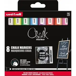 Marker set Usorteret Uni Kreidemarker-Set PWE5 — 8-piece chalk markers (white, yellow, green, blue, violet, red, orange, pink)
