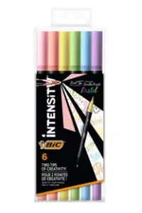 Marķieris BIC Intensity Dual tip ar otas galu 6 gab. — gaiši zils, gaiši zaļš, gaiši rozā, persiku, violets, dzeltens