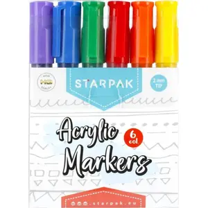 Marķieris STARPAK MARKER AKRYL 6KOL OKR STK WB — akrila marķieris ar apaļu galu, komplekts 6 krāsās