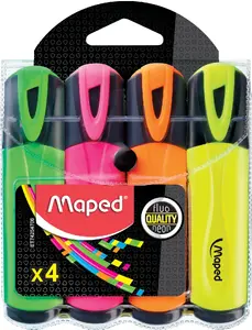 Marķieri Maped Fluo'Peps 4 gab. — šķautņveida gals, jauktas fluorescējošas krāsas