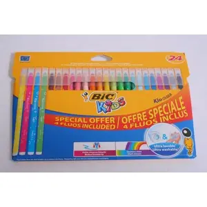 Marķieri BIC Kid Couleur Fluo 24 krāsas — flomāsteru komplekts bērniem