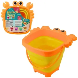 Foldable silicone bucket LEANToys crab orange – collapsible beach pail, compact portable container