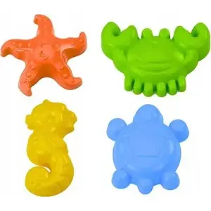 Hemar beach sand molds set 4 pcs — crab, turtle, starfish, seahorse (yellow/green)
