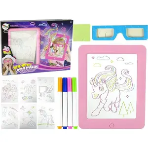 LEANToys Magiczna Podświetlana Tablica 3D Okulary Różowa — interaktīva 3D apgaismota tāfele