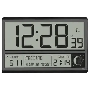 Digitālais modinātājs TFA 60.4524.01 — taisnstūrveida LCD, melns, AA baterija, 360×235×28 mm