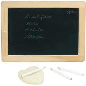 Children's small chalkboard with crayons and sponge by Goki, model 212693 — portable drawing and writing board