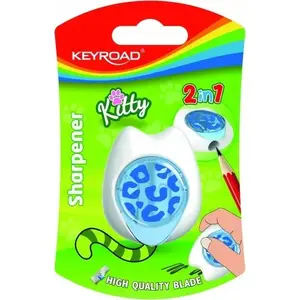 Точилка для карандашей Keyroad KR972405 пластиковая с резиновым захватом, одиночная, дизайн "котик", в ассортименте