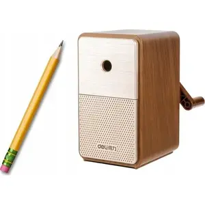 Manual Pencil Sharpener LEANToys 20202 with Crank and Shavings Container, Adjustable Blade, Brown