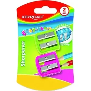 Точилка для карандашей Keyroad EASY-SHARP пластиковая с двумя лезвиями, 2 шт. в блистере, цвета в ассортименте