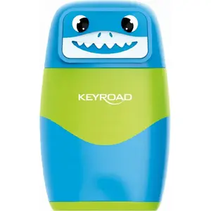 Пластиковая точилка с резинкой Keyroad KR973262 — двойная, две насадки, разноцветная, дисплей