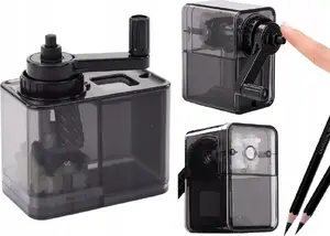 Pencil Sharpener LEANToys hand-crank with shavings container, black (model 20030)