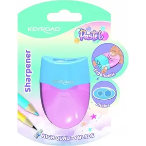 Точилка Keyroad KR972407 — пластиковая, двойная заточка с контейнером, пастельные цвета, блистер