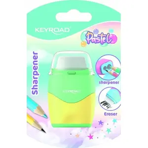 Точилка Keyroad KR972411 двойная пластиковая с резиновым захватом, пастельная, блистер