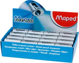 Ручная точилка для карандашей Maped Satellite Metallic — металлическая конструкция, одно отверстие, упаковка 32 шт.