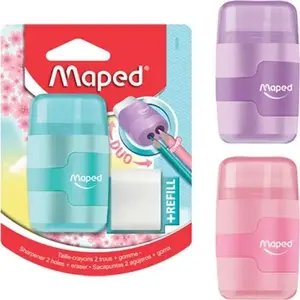 Pencil Sharpener Maped Connect pastel, 2-hole with eraser, Model 367567