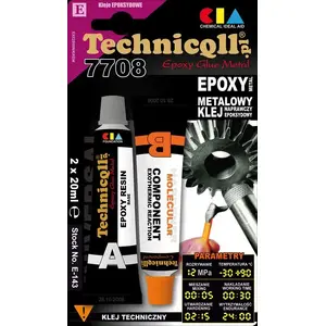 Epoksīdklejs Technicqll E-143 2x20ml — divkomponentu metāla remonta līme