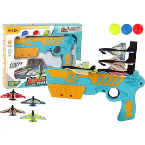 LEANToys toy foam ball plane launcher 2-in-1 with feeder, set of 4 planes