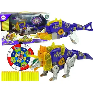 LEANToys 2-in-1 Dinobots Toy: Purple Triceratops Dart Blaster with Target