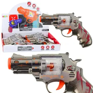 Toy Pistol Revolver with Magazine, LEANToys model 24269 — shoots plastic pellets, light and sound effects
