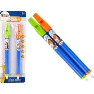 Children's Flute Set by LEANToys — Two Plastic Recorders, Blue Animal Design