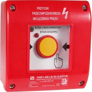 Ручная кнопка аварийного отключения питания Spamel PWP1, 1NO/1NC, 2 LED (зелёный/красный) 24VDC, сертификат CNBOP
