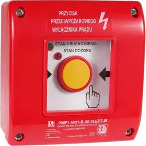 Ручная кнопка отключения питания при пожаре Spamel PWP1 (1NO) 230V с сертификатом CNBOP, 2LED зелёный/красный