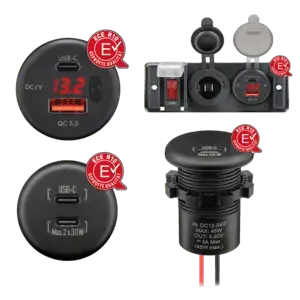 RAM Mounts built-in charger with open cable ends, 2× USB‑C 18W (560009)