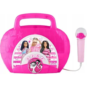 ekids Boombox portatīvs karaoke skaļrunis ar mikrofonu 2‑1 bērniem — Barbie tematika (modelis SB8226)